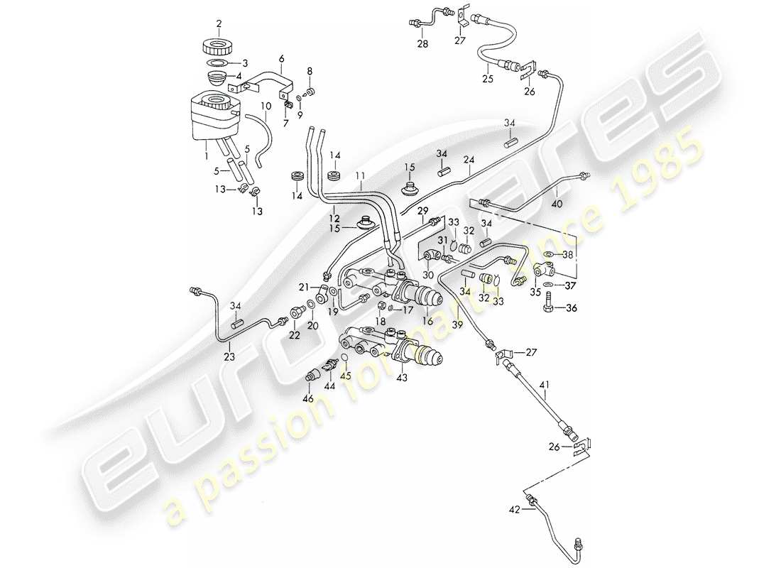 porsche 911 (1971) reservoir for - brake fluid - brake master cylinder part diagram