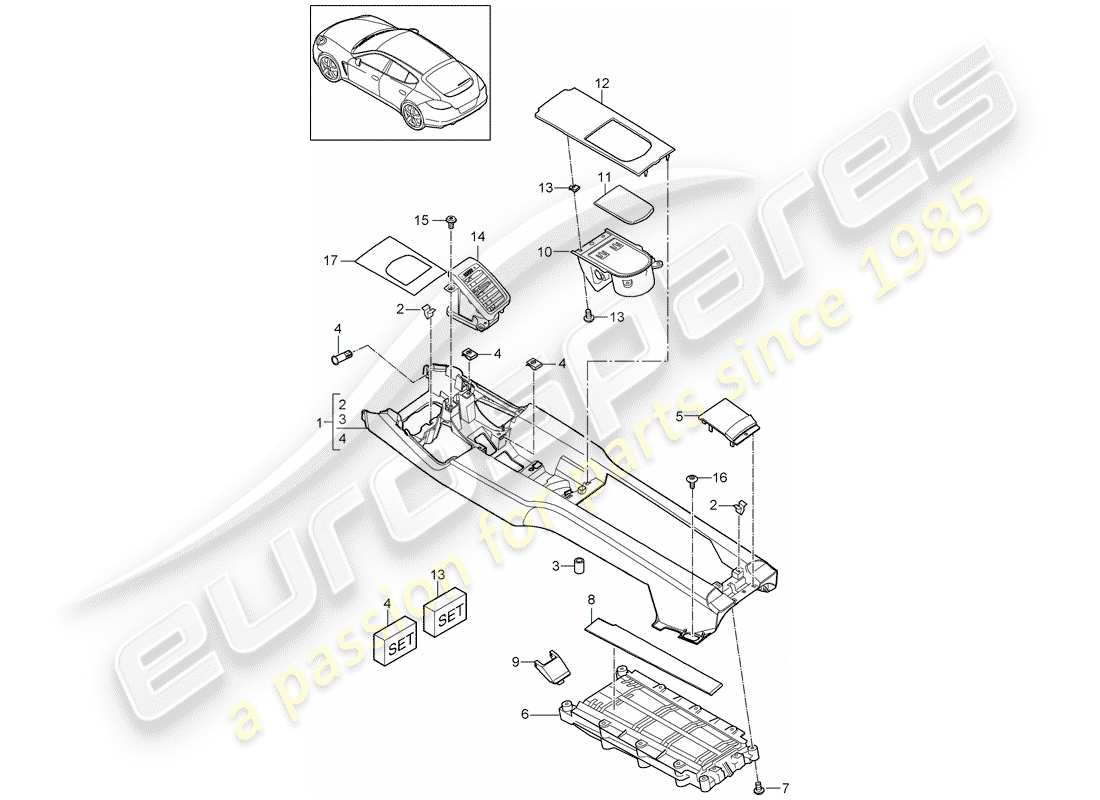 porsche panamera 970 (2010) center console part diagram