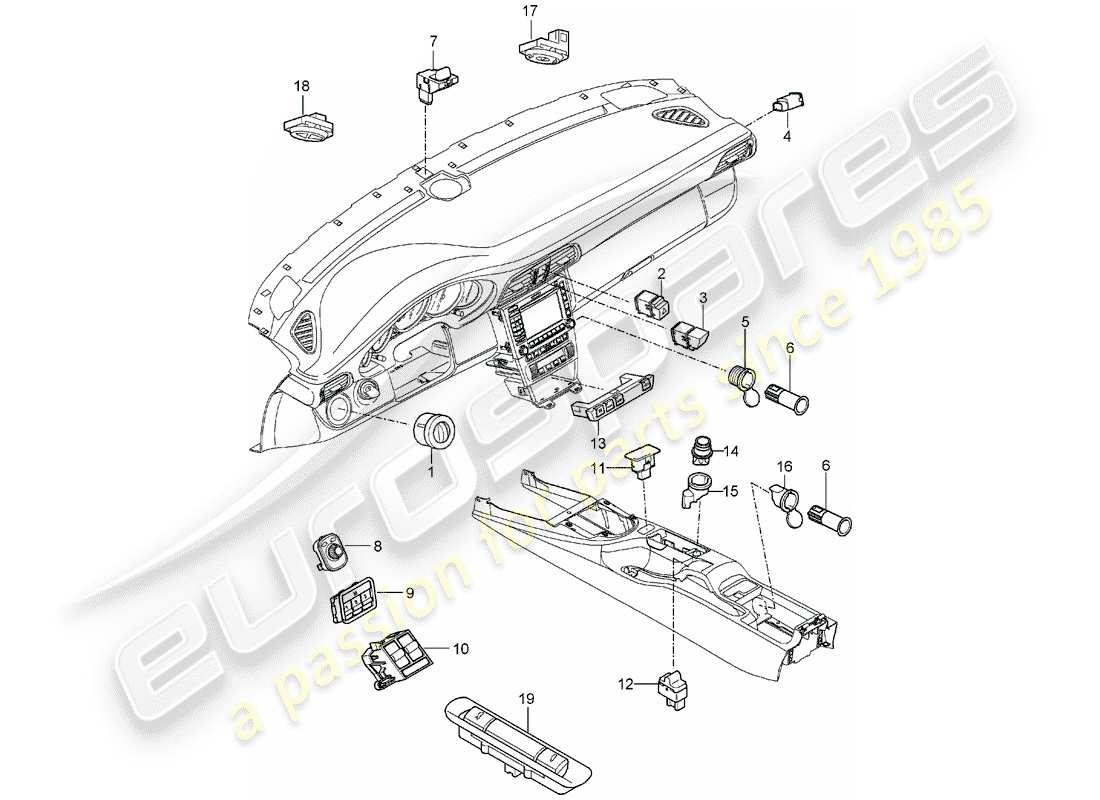 porsche 997 (2008) switch part diagram