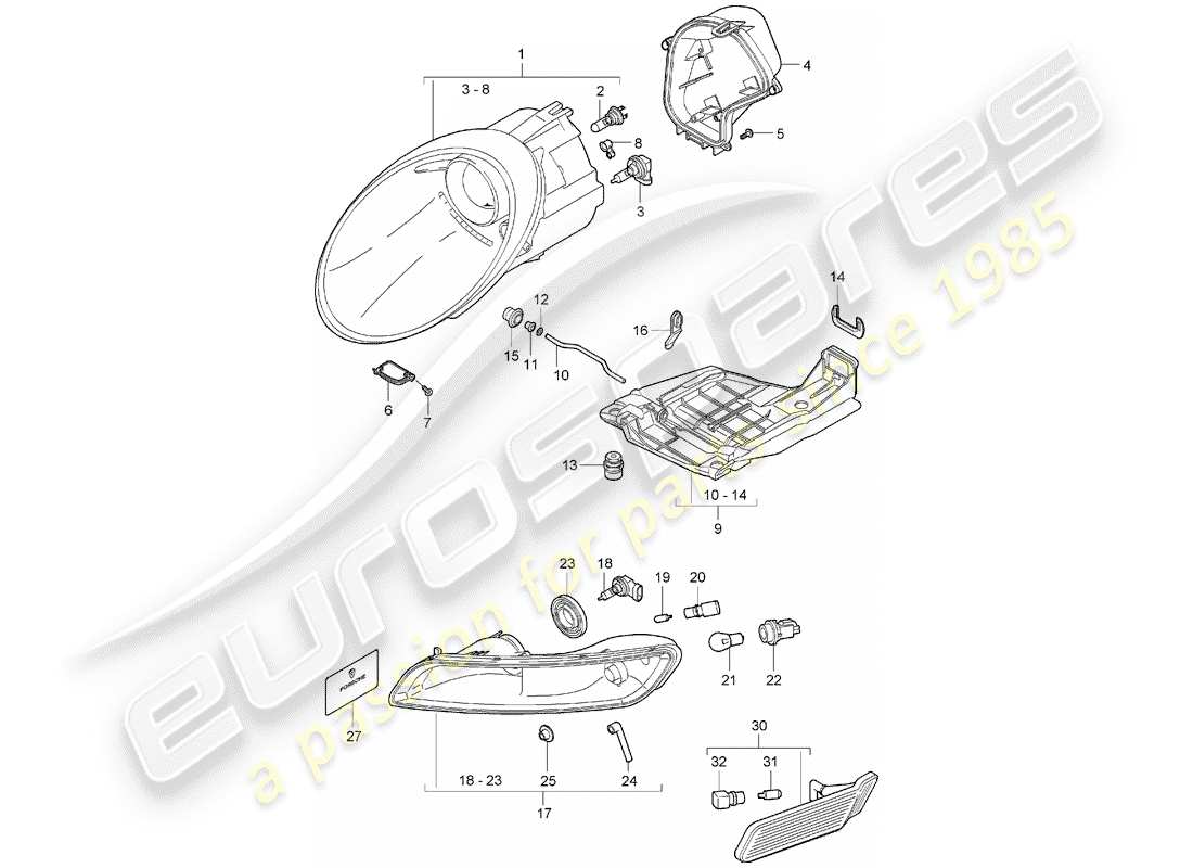 porsche 997 (2008) headlamp part diagram