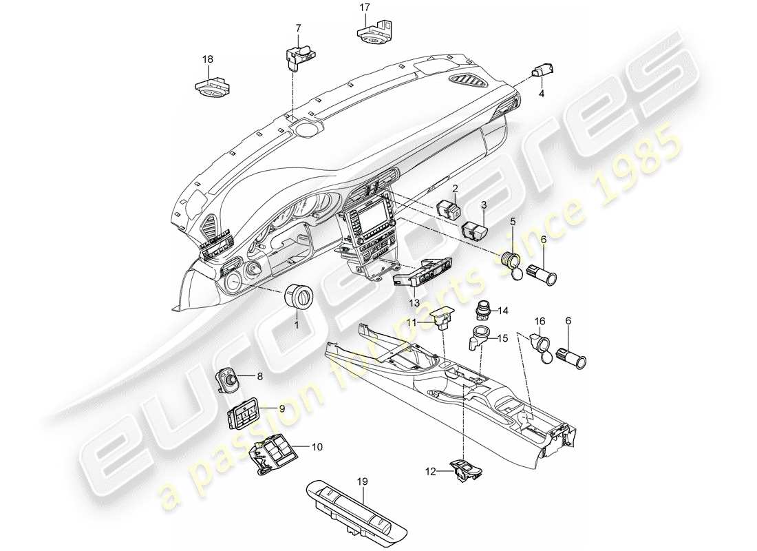 porsche 911 t/gt2rs (2013) switch part diagram