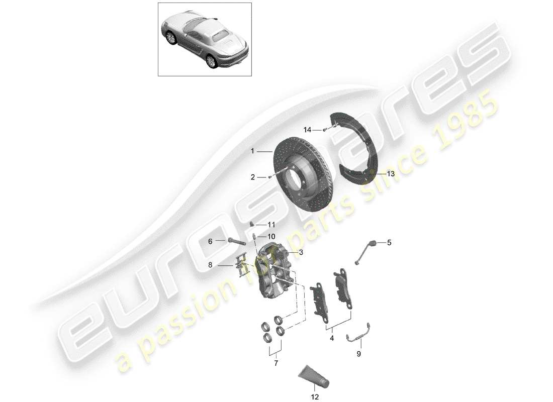 porsche 718 boxster (2018) disc brakes part diagram