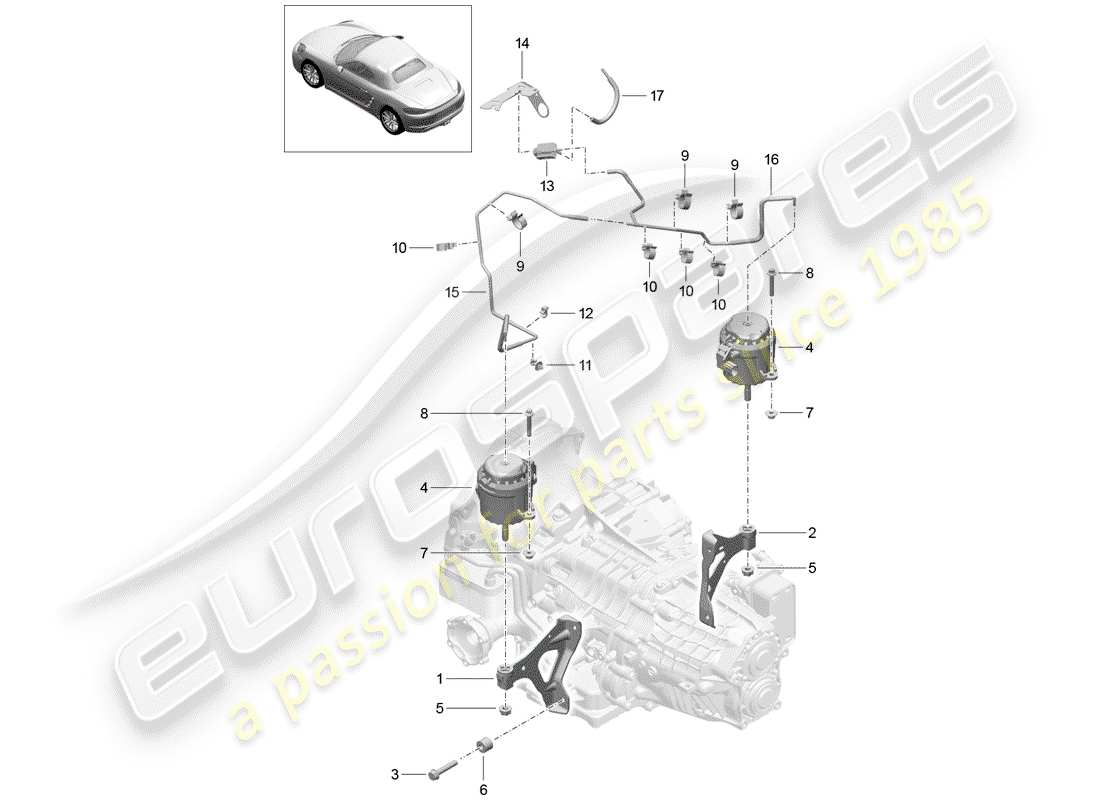 porsche 718 boxster (2018) sub frame part diagram