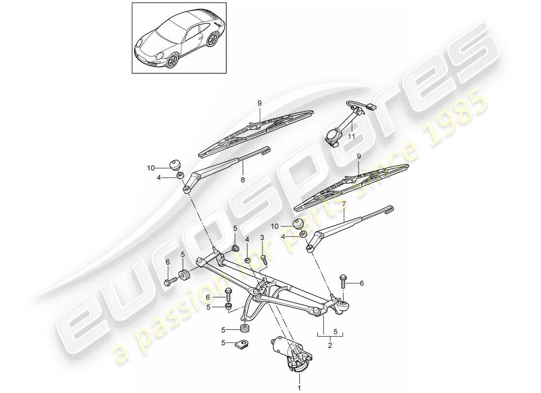 porsche 997 gen. 2 (2009) windshield wiper system compl. part diagram