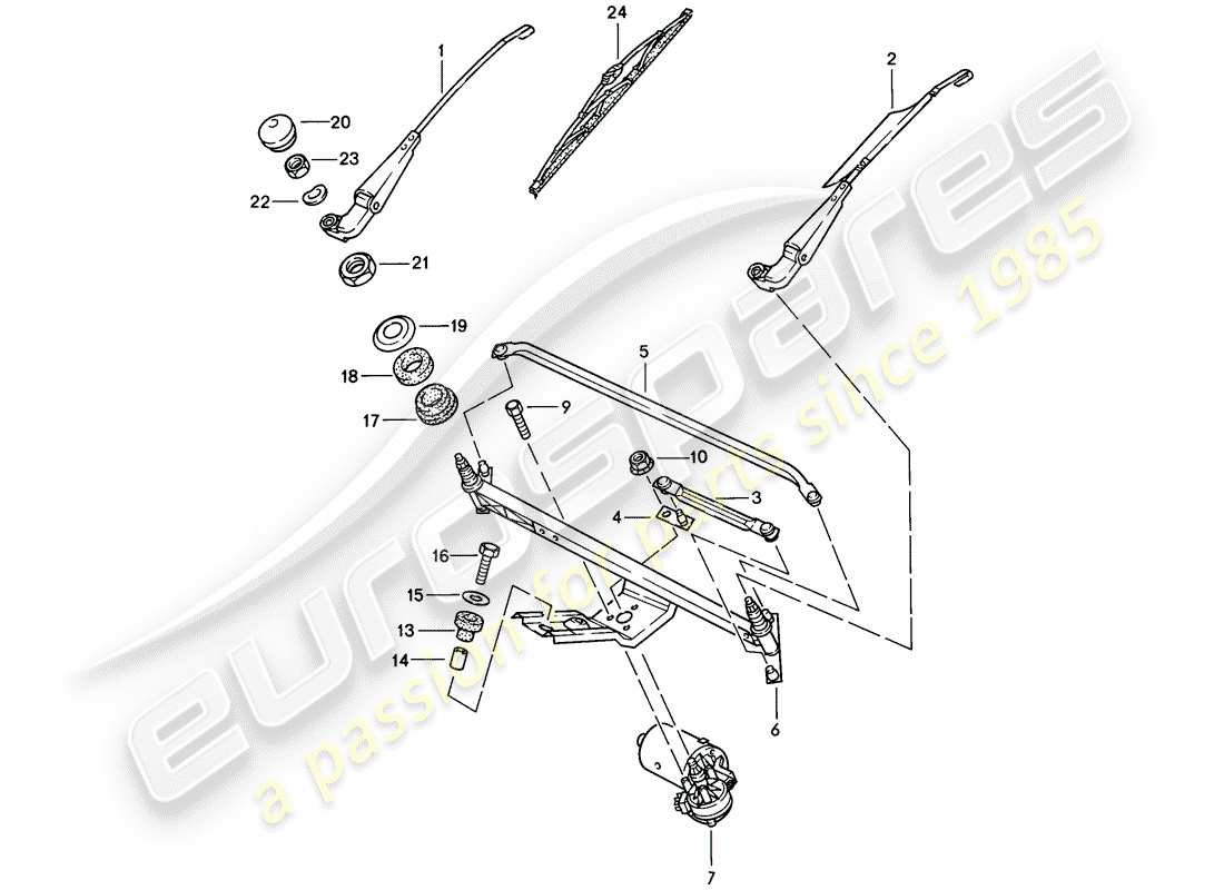 porsche 944 (1987) windscreen wiper system - see tpi - gr.9 , nr.8 , 07/94 - see tpi - gr.9 ,nr.13, 05/97 part diagram