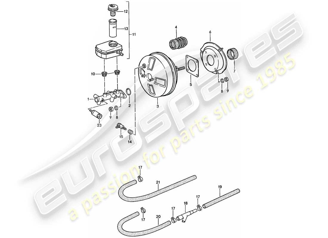 porsche 924s (1988) brake master cylinder - brake booster - reservoir part diagram