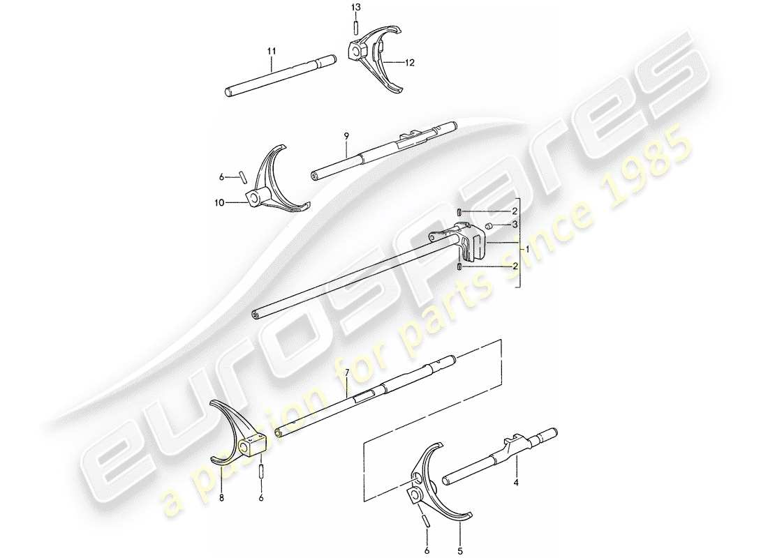 porsche 959 (1988) shift rods - shift forks part diagram