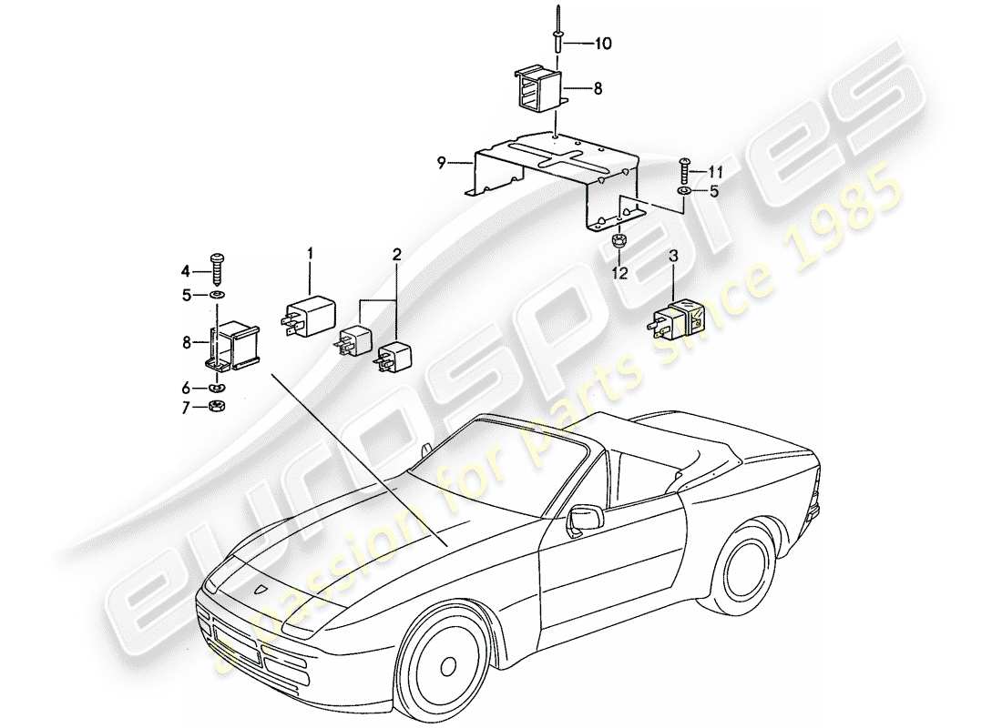 porsche 944 (1990) relay - for - convertible top control part diagram