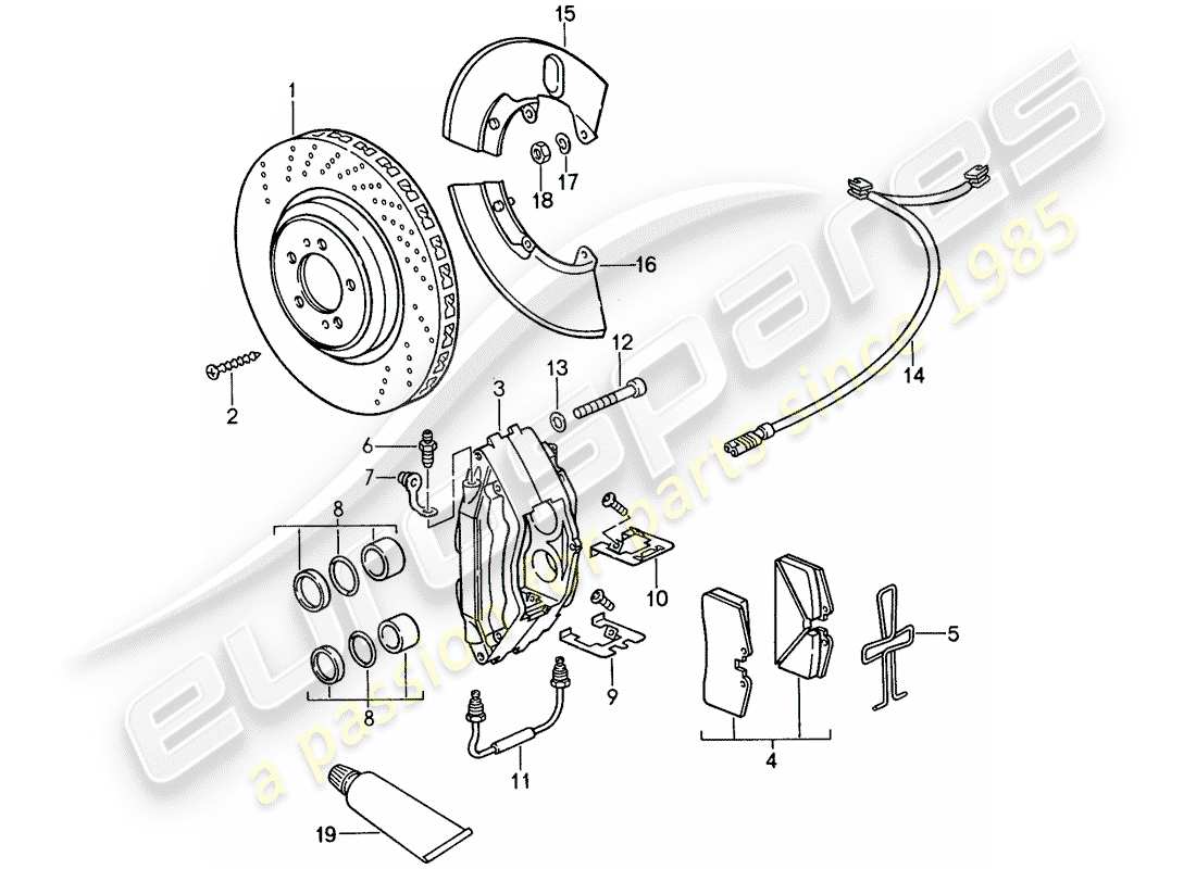 porsche 959 (1988) disc brakes part diagram