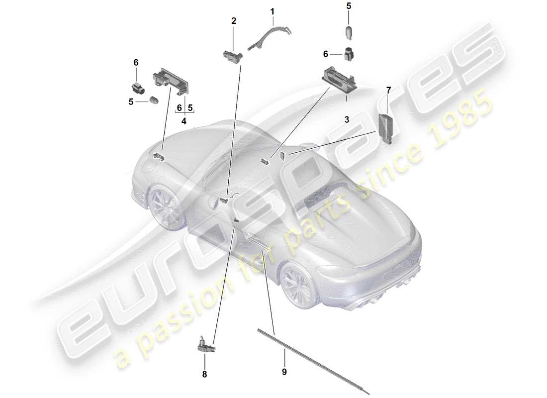 porsche boxster spyder (2019) interior light part diagram