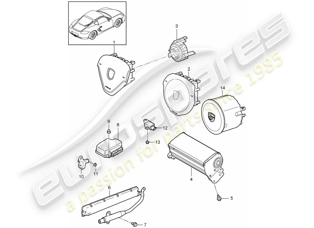 porsche cayman 987 (2012) airbag part diagram