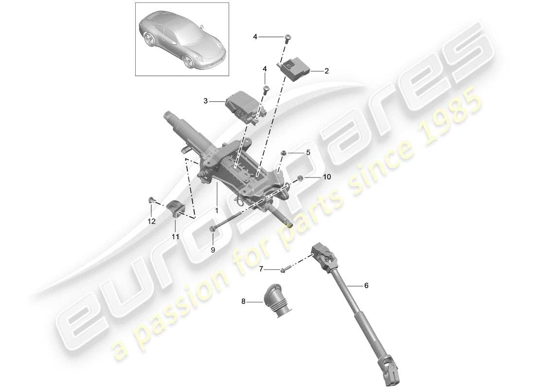 porsche 991 (2016) steering column part diagram