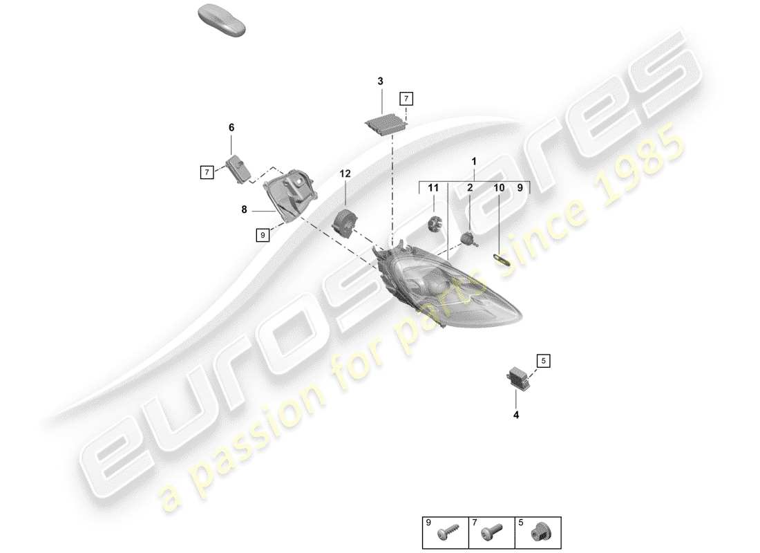 porsche boxster spyder (2019) headlamp part diagram