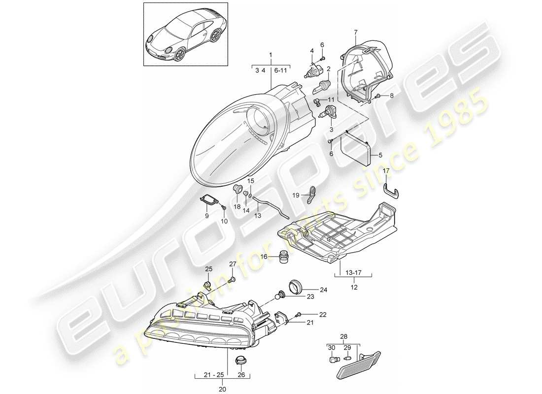 porsche 997 gen. 2 (2011) headlamp part diagram