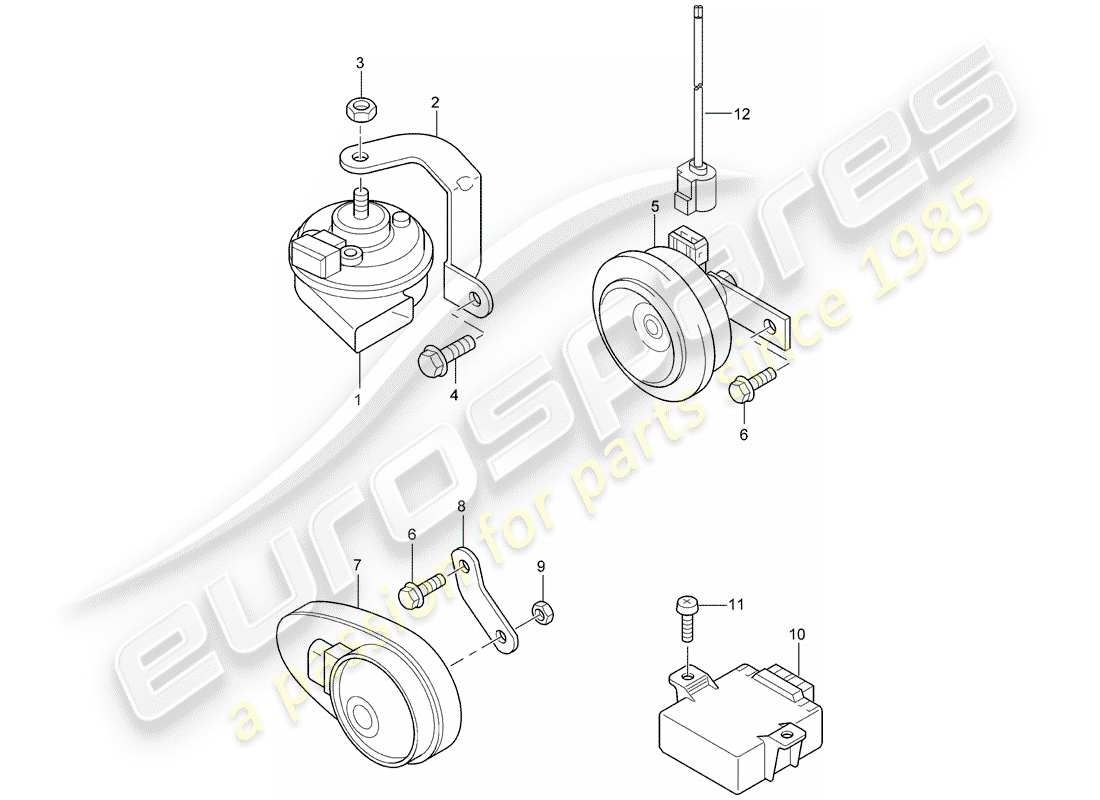 porsche cayenne (2006) fanfare horn part diagram