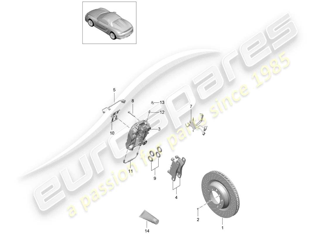 porsche boxster spyder (2016) disc brakes part diagram