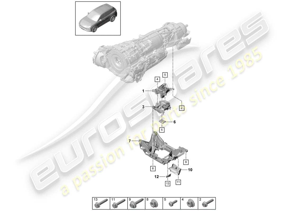 porsche cayenne e3 (2019) gearbox mounting part diagram