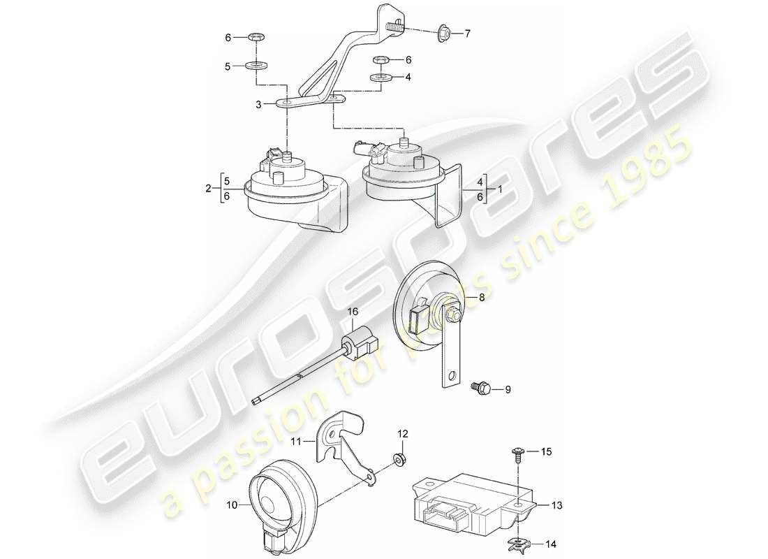 porsche cayman 987 (2008) fanfare horn part diagram