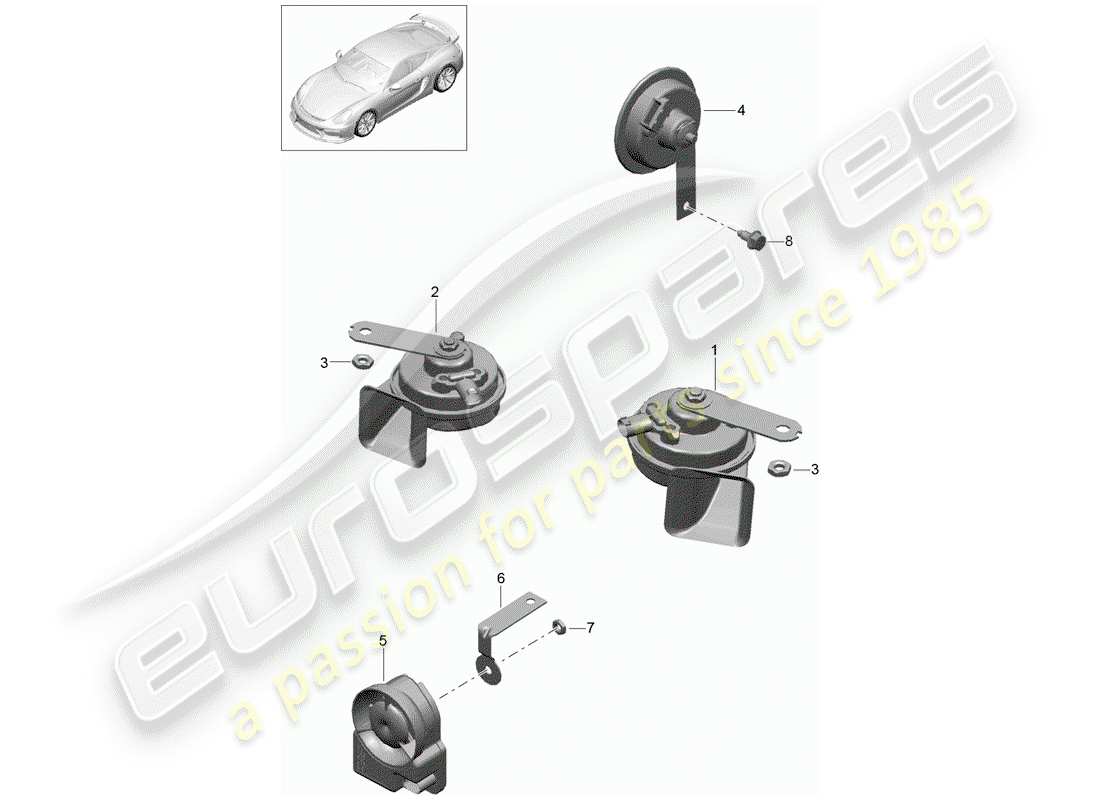 porsche cayman gt4 (2016) fanfare horn part diagram