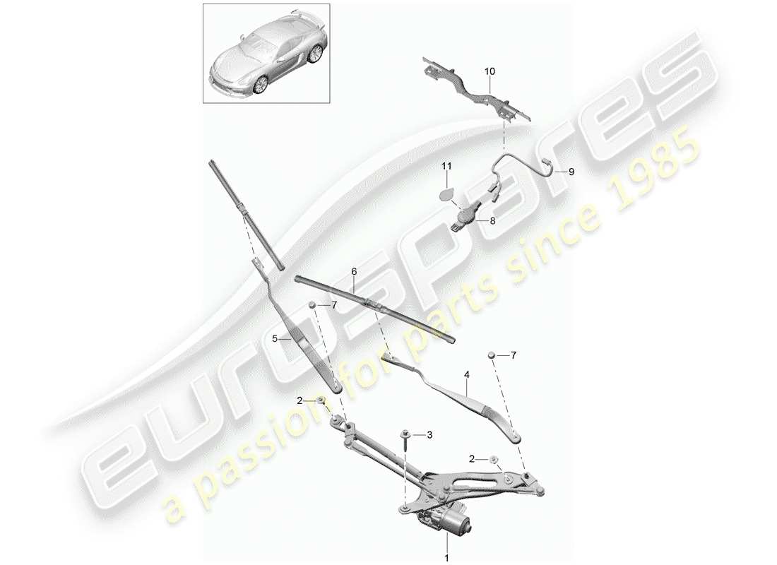 porsche cayman gt4 (2016) windshield wiper system compl. part diagram