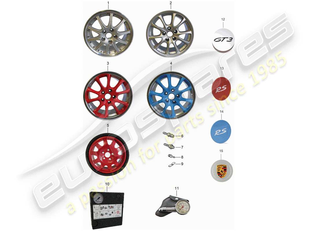 porsche 996 gt3 (2005) wheels part diagram