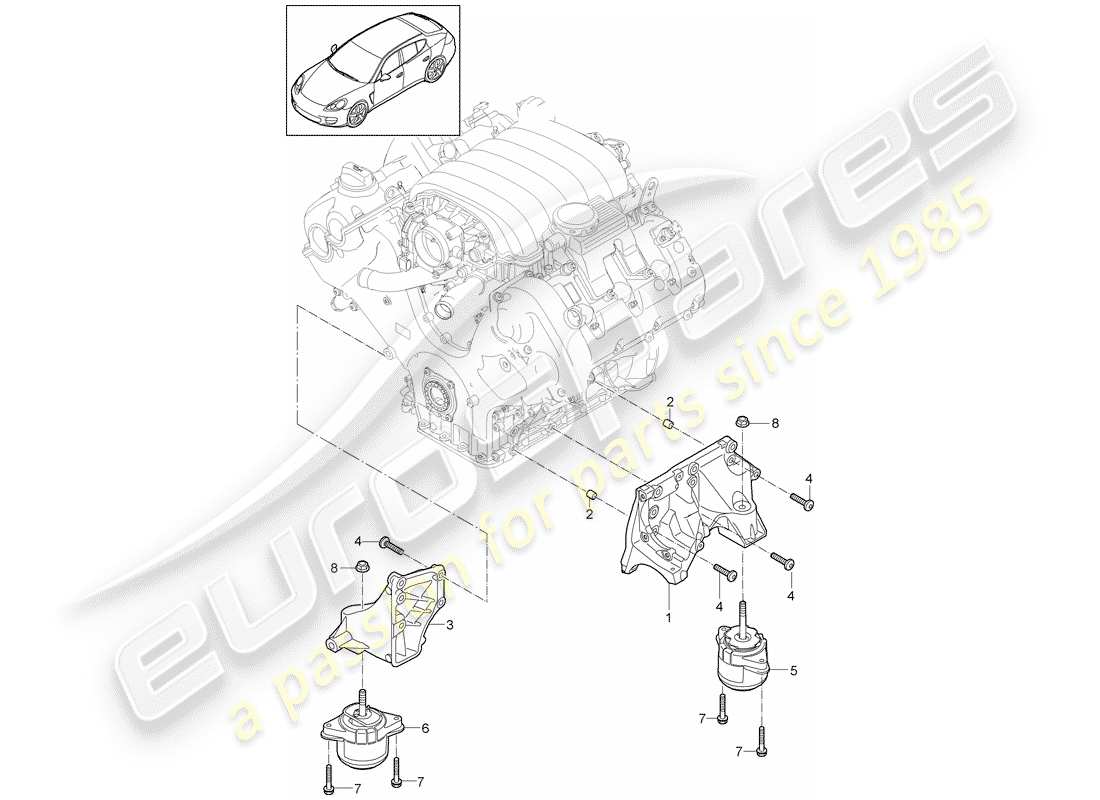 porsche panamera 970 (2010) engine suspension part diagram