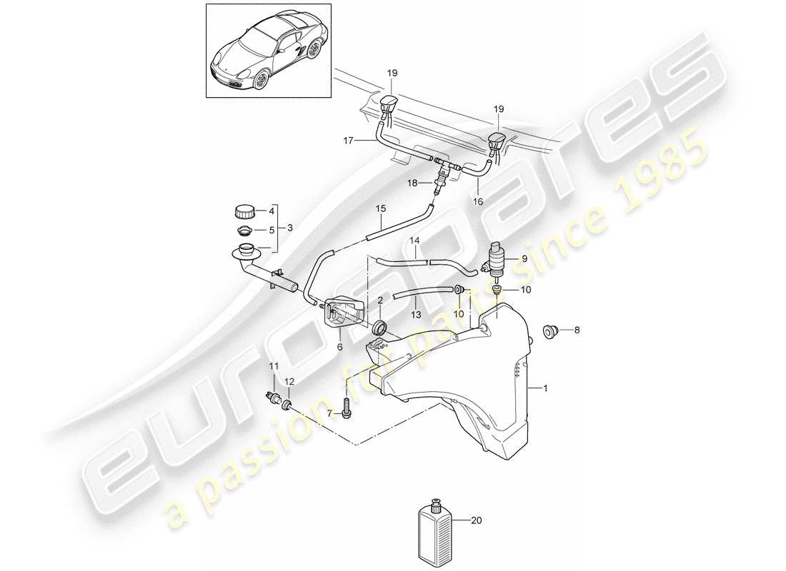 porsche cayman 987 (2012) windshield washer unit part diagram