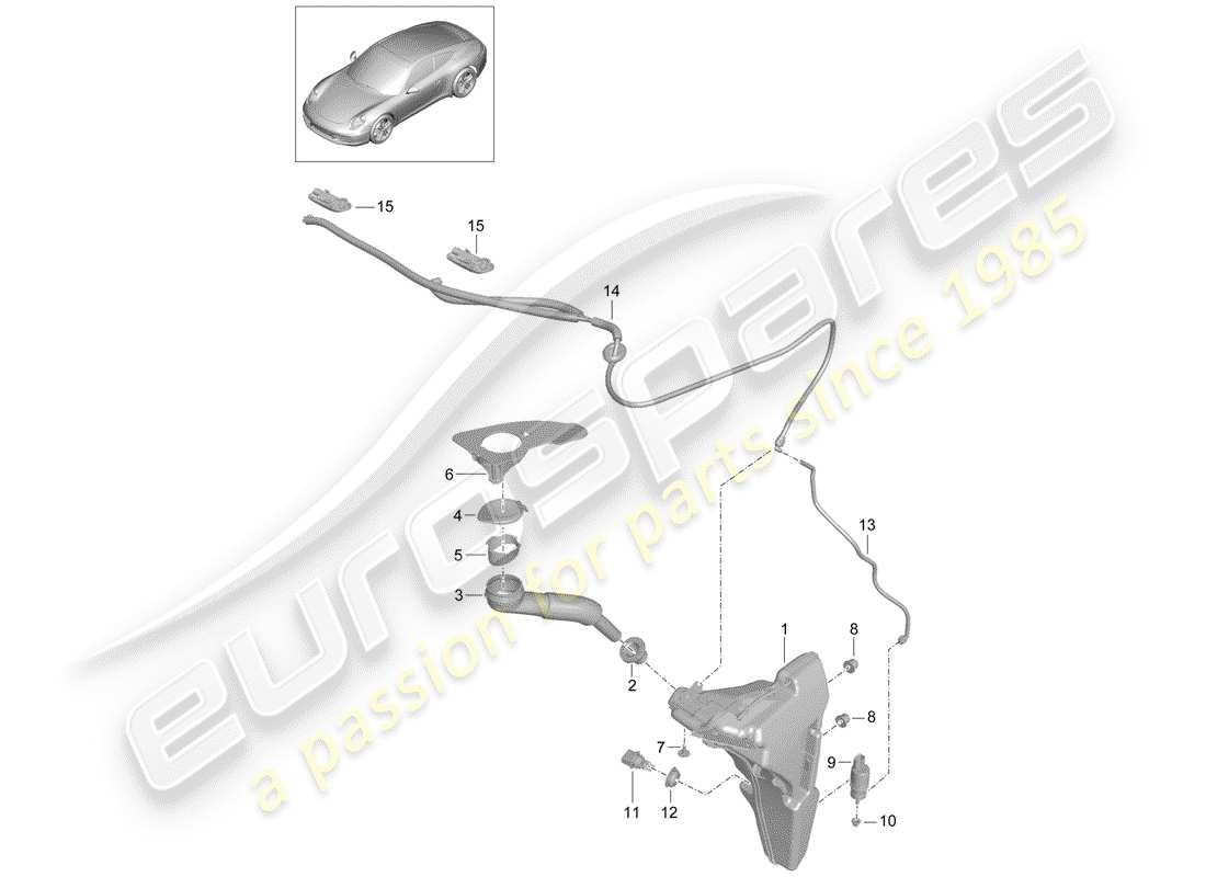 porsche 991 (2016) windshield washer unit part diagram