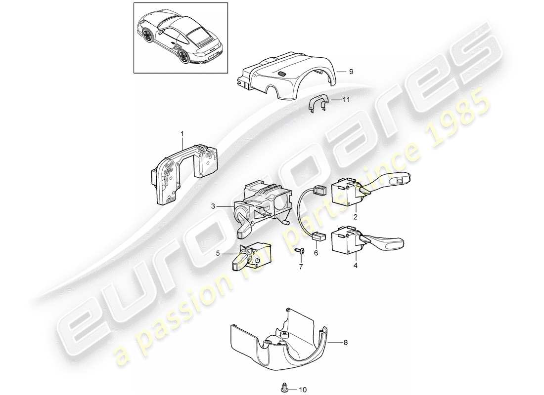 porsche 911 t/gt2rs (2013) steering column switch part diagram