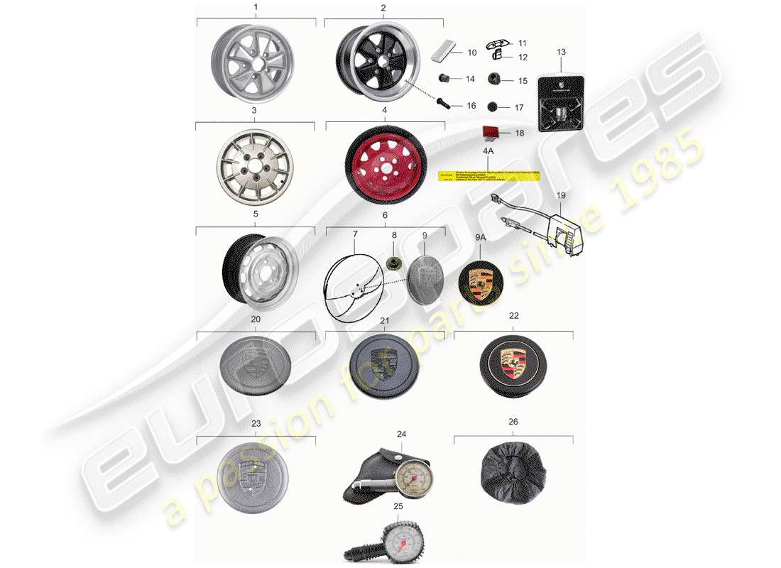 porsche 911 (1971) wheels part diagram