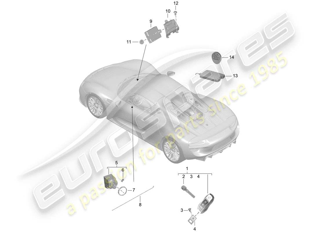 porsche 918 spyder (2015) handheld transmitter part diagram