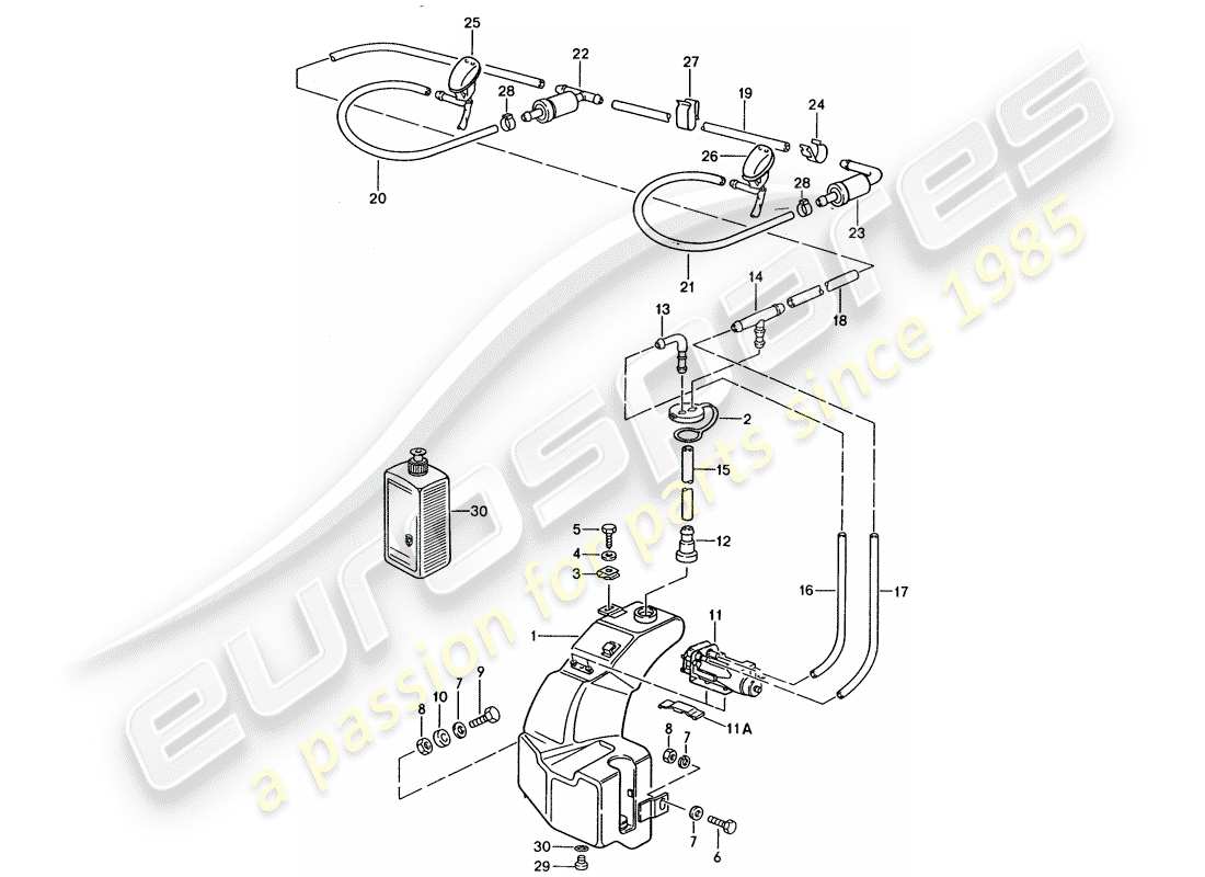 porsche 944 (1988) windshield washer unit part diagram