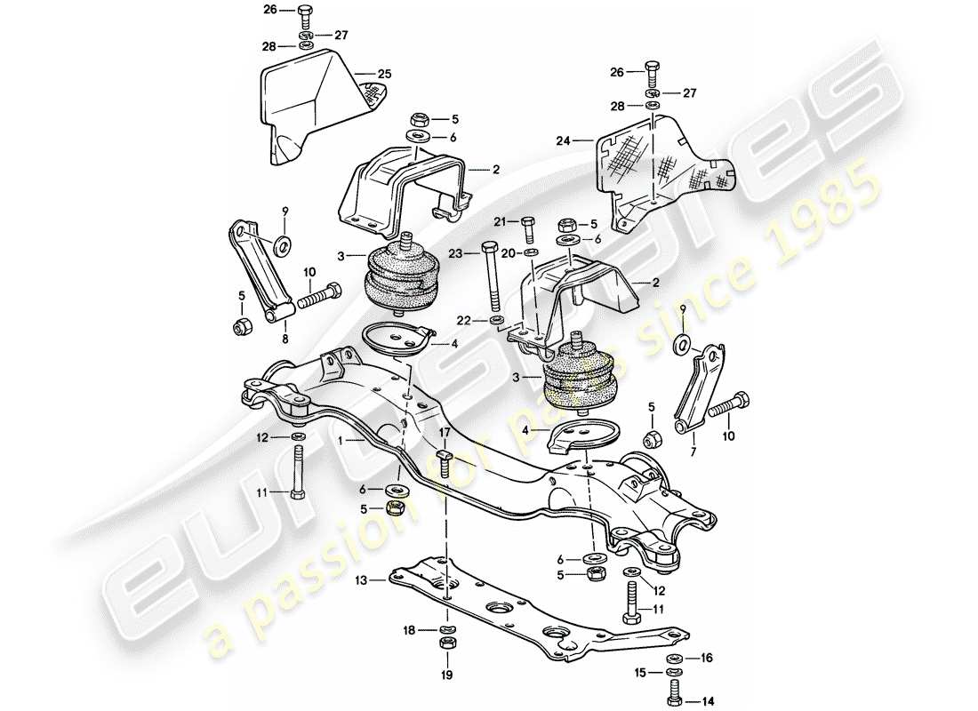 porsche 928 (1984) engine suspension part diagram