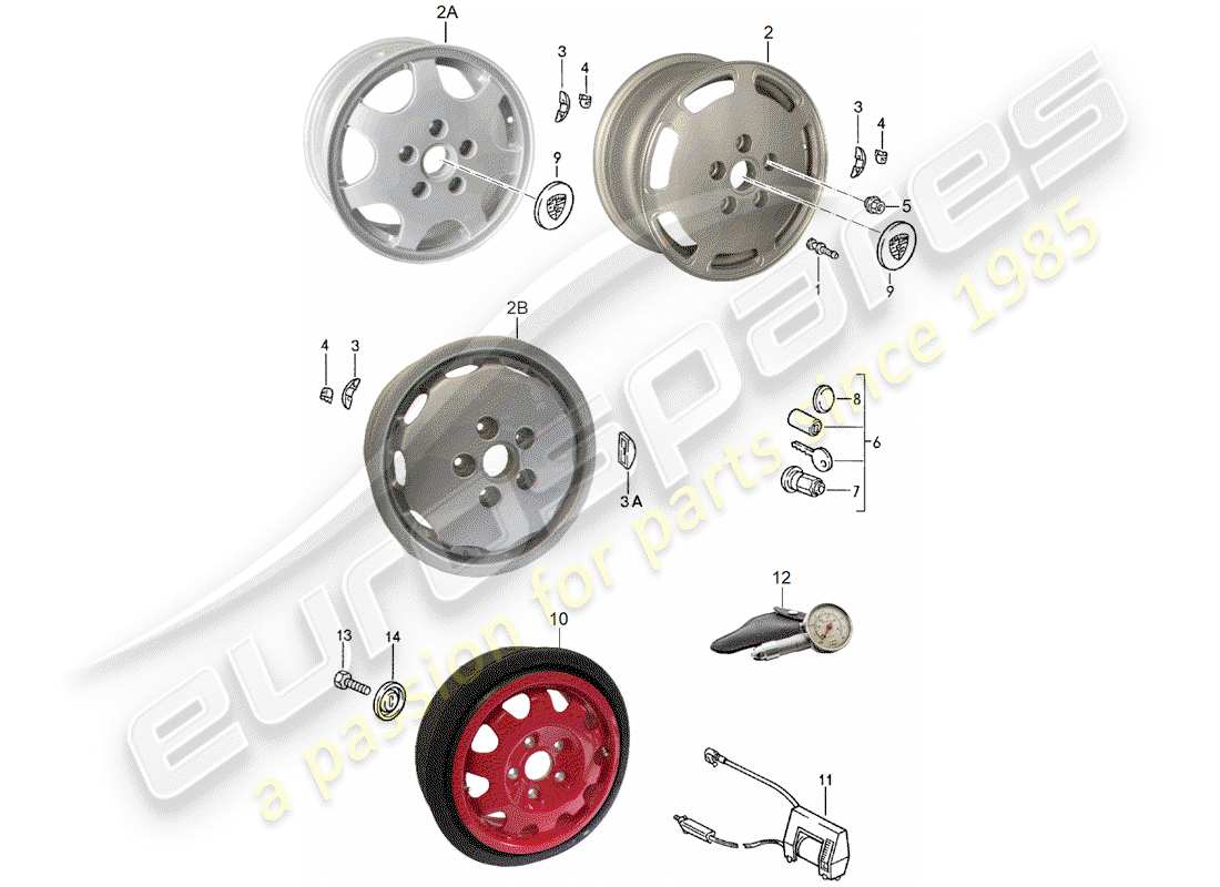 porsche 928 (1987) wheels part diagram