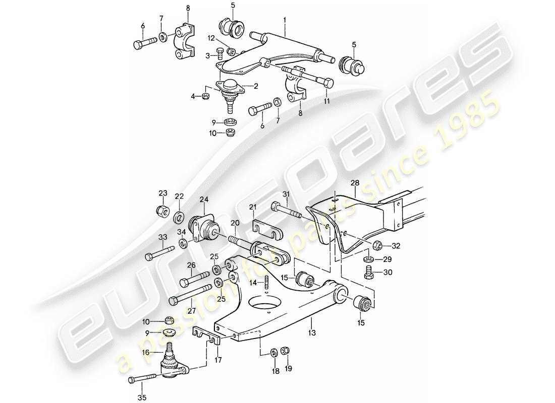 porsche 959 (1988) front axle - cross member - track control arm part diagram