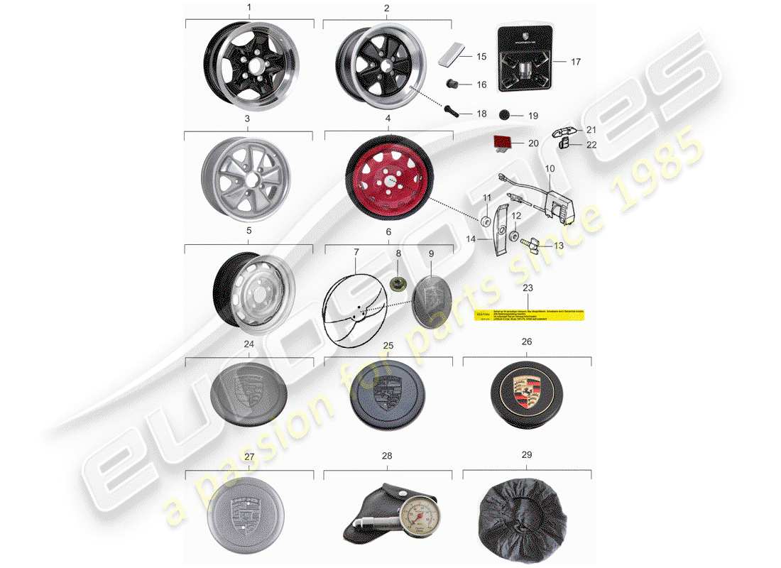 porsche 911 (1974) wheels part diagram