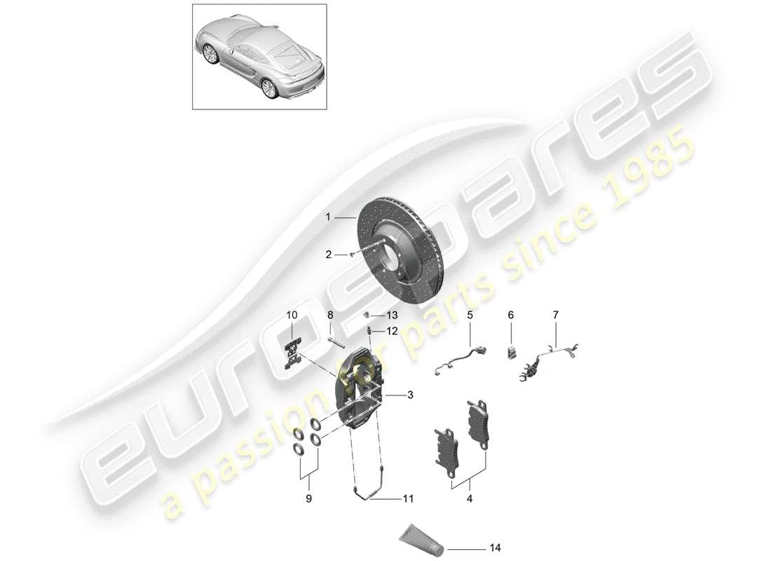 porsche cayman gt4 (2016) disc brakes part diagram