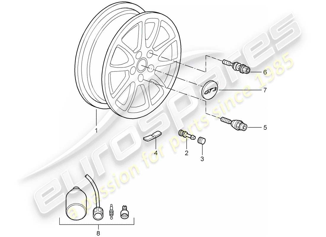 porsche 997 gt3 (2008) wheels part diagram