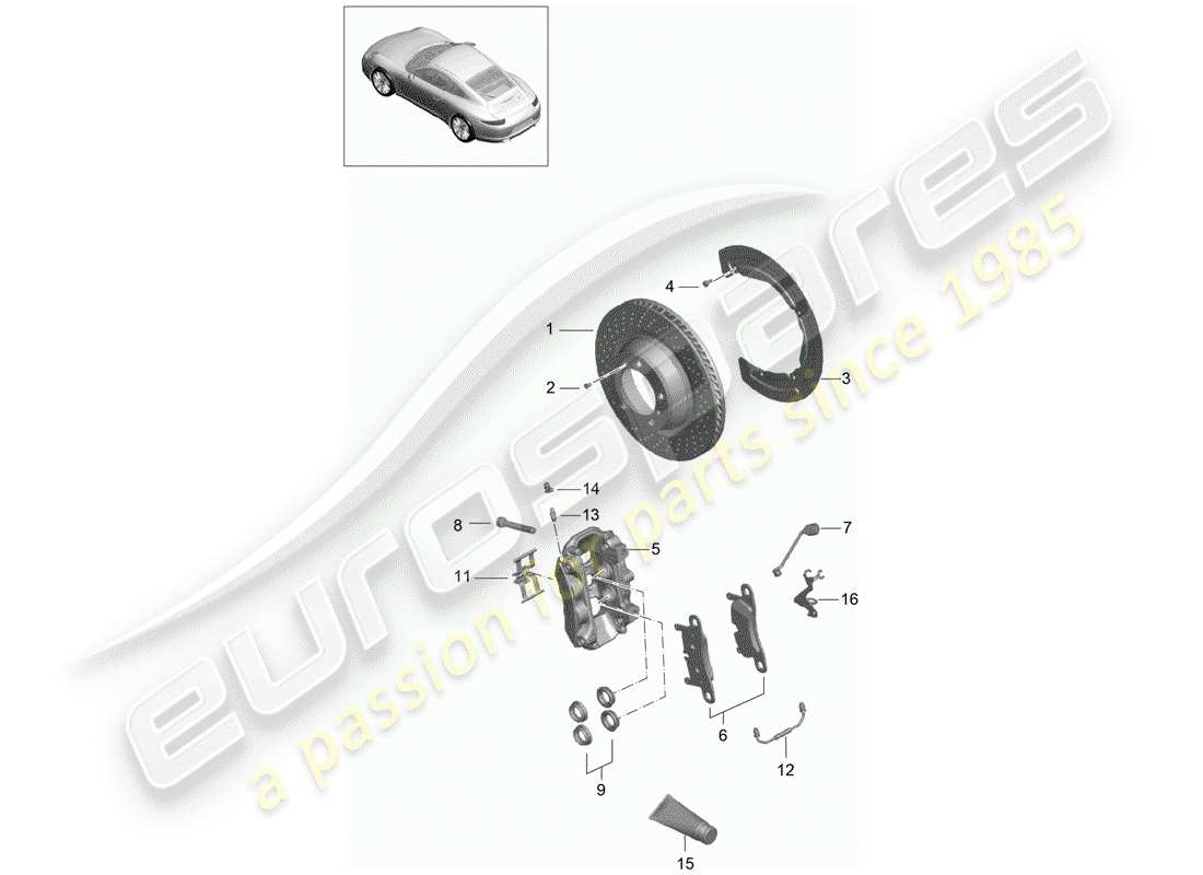 porsche 991 (2016) disc brakes part diagram