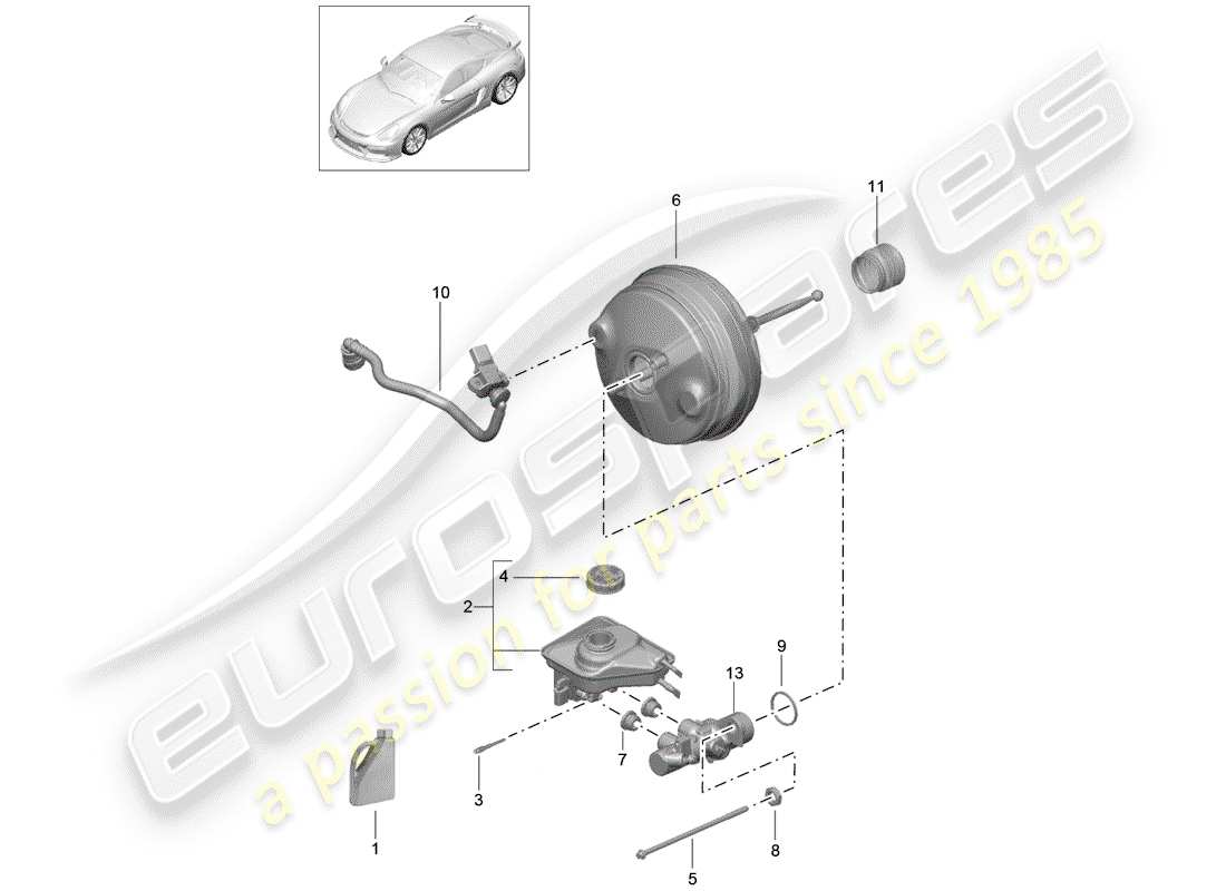 porsche cayman gt4 (2016) brake master cylinder part diagram