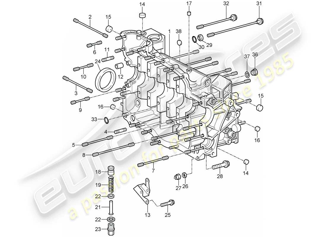 porsche 997 gt3 (2008) crankcase part diagram