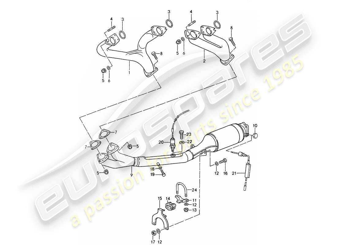 porsche 968 (1995) exhaust system - catalyst part diagram