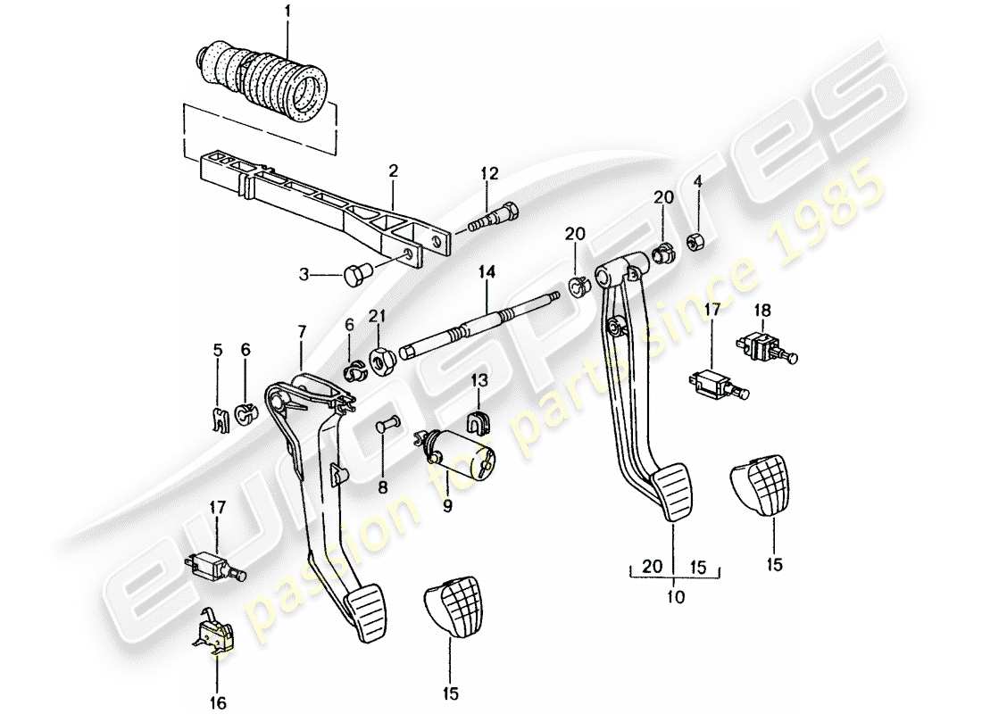 porsche 996 (2005) brake and acc. pedal assembly part diagram