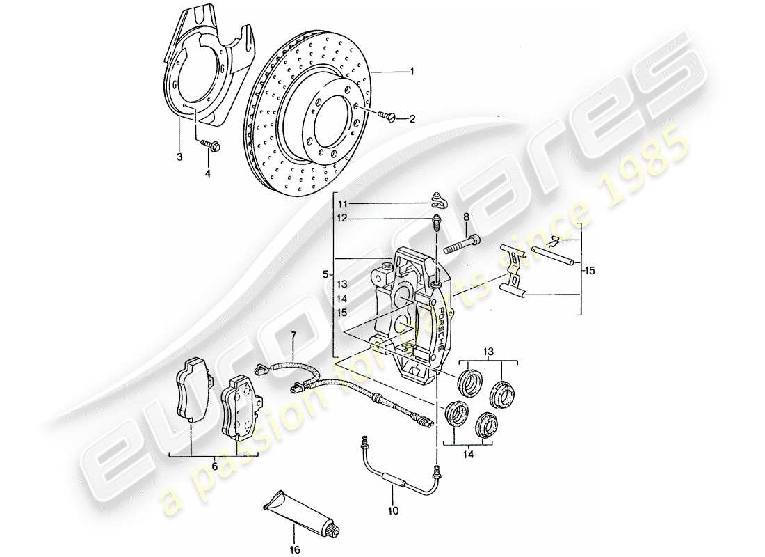 porsche 996 gt3 (2005) disc brakes - front axle part diagram