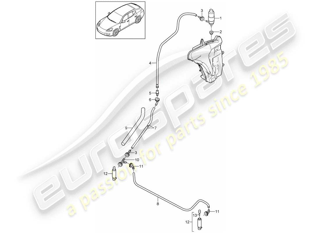 porsche panamera 970 (2010) headlight washer system part diagram