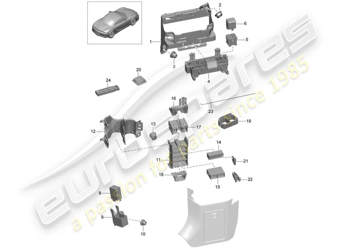 porsche boxster 981 (2015) fuse box/relay plate part diagram