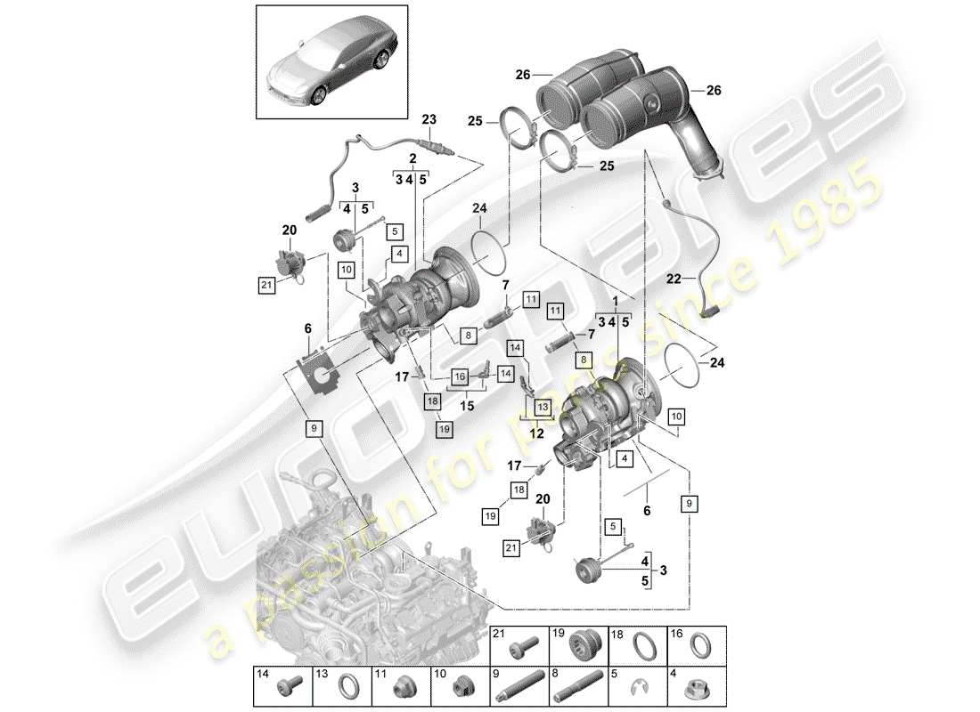 porsche panamera 971 (2020) exhaust gas turbocharger part diagram