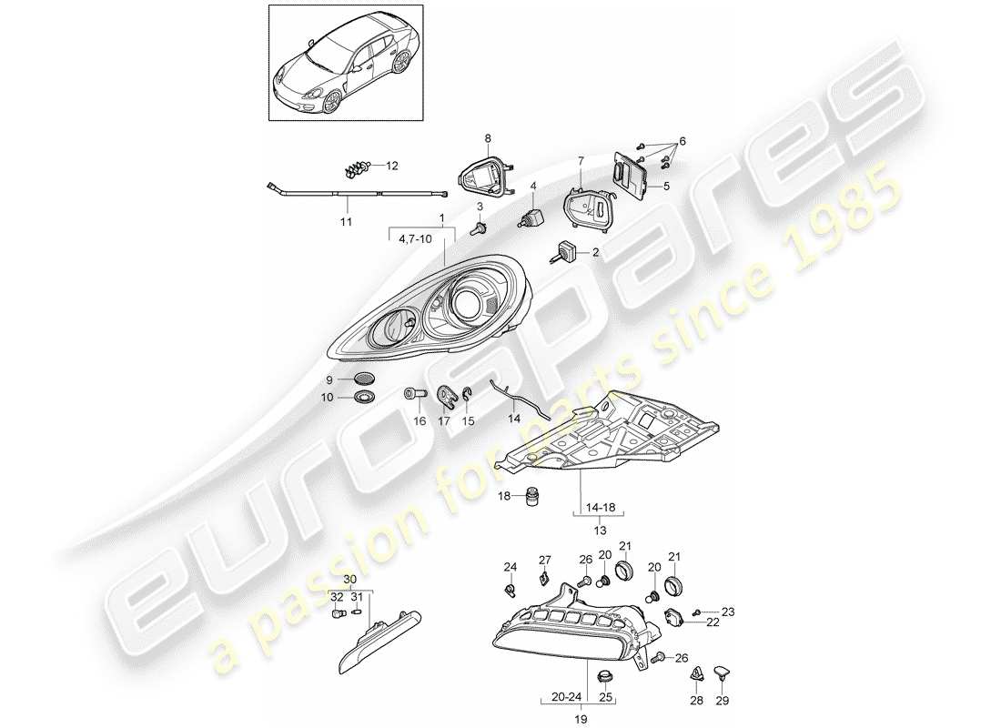 porsche panamera 970 (2013) headlamp part diagram