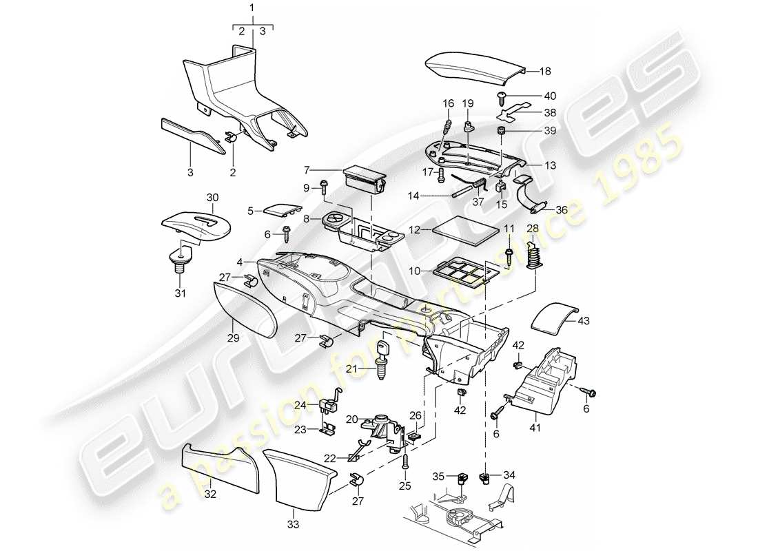 porsche 996 t/gt2 (2003) center console part diagram