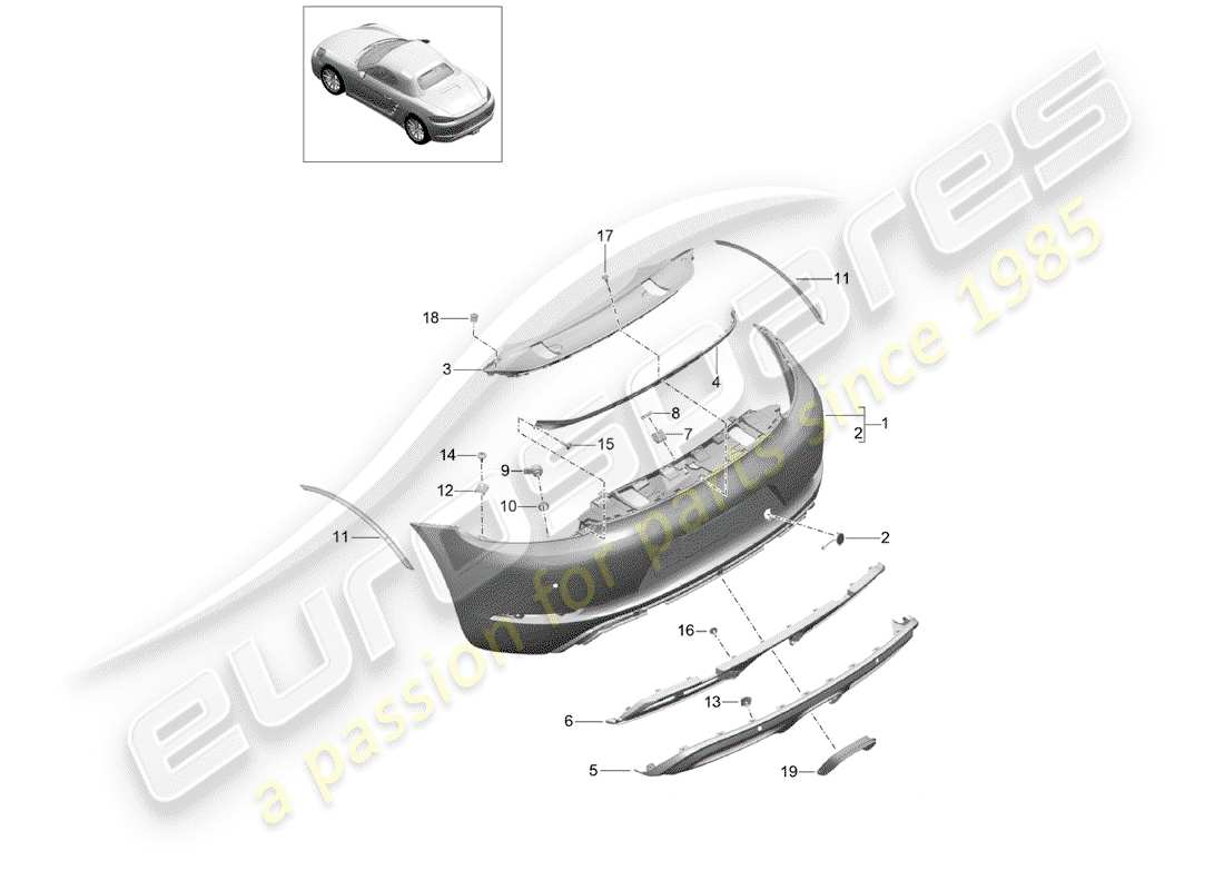 porsche 718 boxster (2017) bumper part diagram